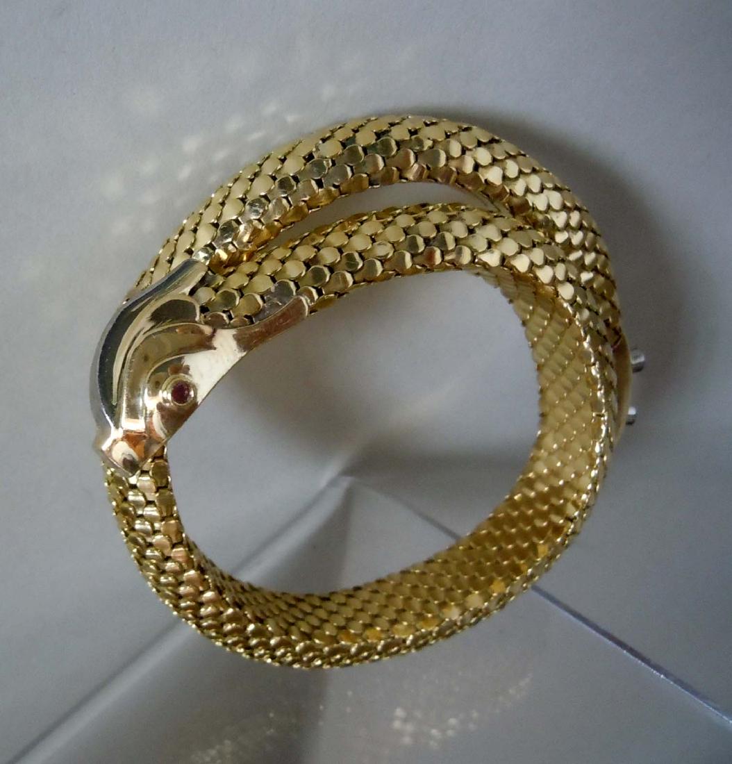 TWO TONE 18K GOLD SNAKE FORM BRACELET RUBY EYES 45.1 Gr (1 of 11)