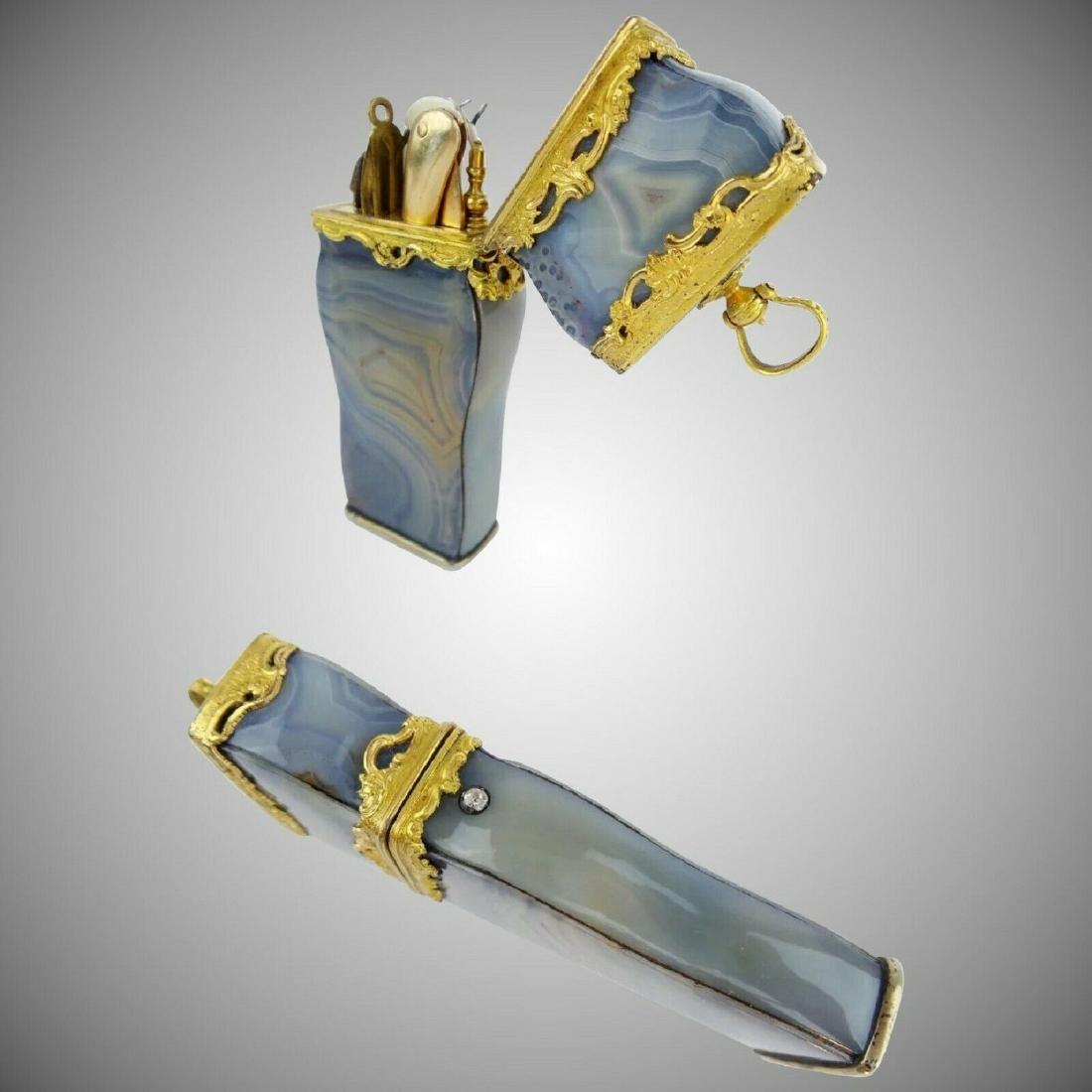 BLUE AGATE ETUI NECESSAIRE PENDANT w/ GILT ORMOLU (1 of 6)