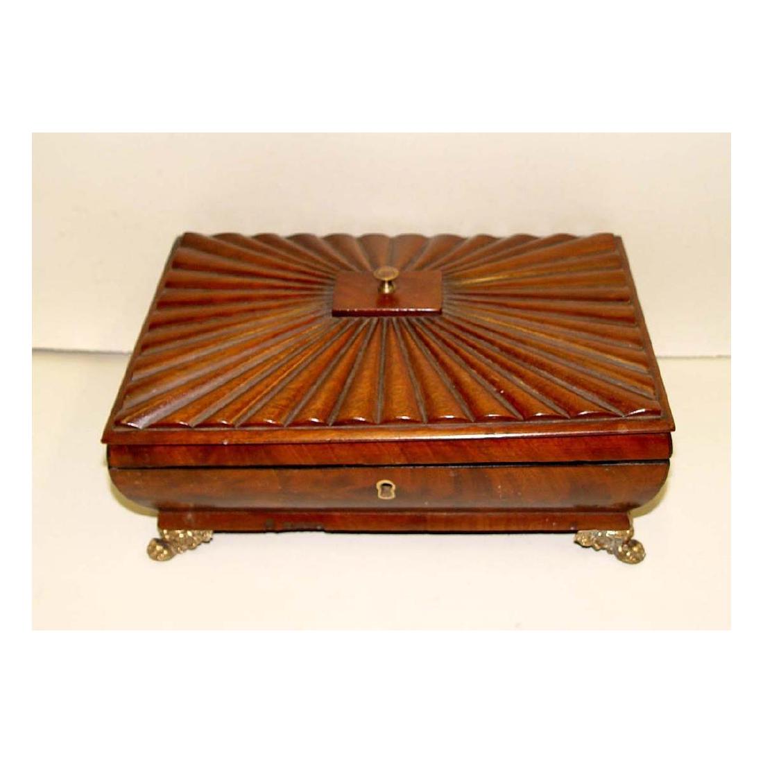 19C CARVED MAHOGANY TEA CADDY LION PULLS SPICE BOX A (1 of 5)