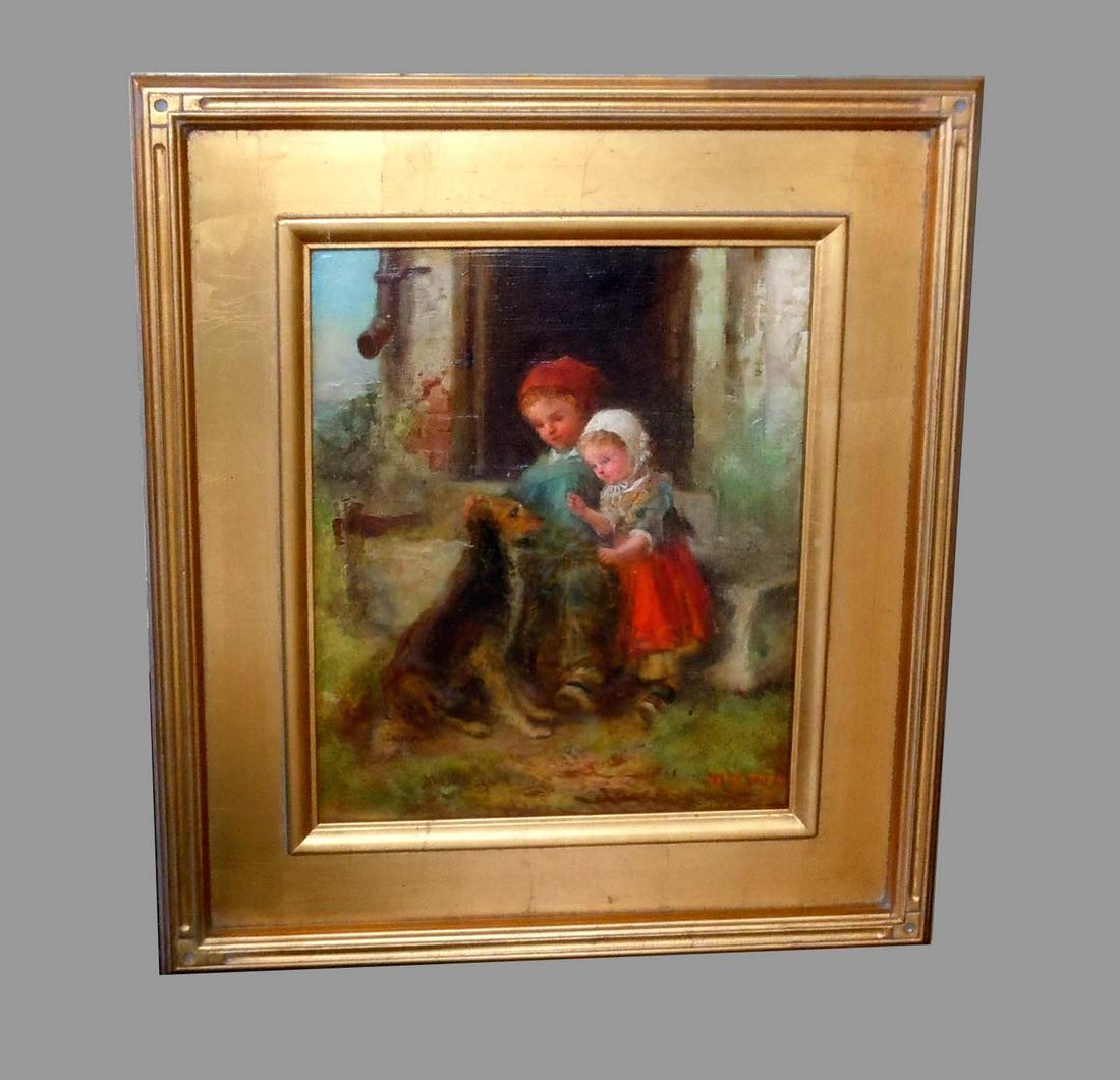 1873 JAMES CRAWFORD THOM CHILDREN DOG OIL PAINTING 19c (1 of 8)