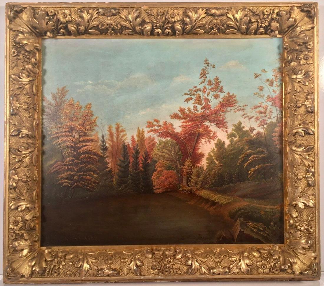 19c LEVI WELLS PRENTICE THE ADIRONDACKS OIL PAINTING: 19c LEVI WELLS PRENTICE THE ADIRONDACKS OIL PAINTING Levi Wells Prentice The Adirondacks Landscape Oil Painting, American DETAILS: - ARTIST: Levi Wells Prentice - BIRTH: American, (1851-1935) - TITLE: