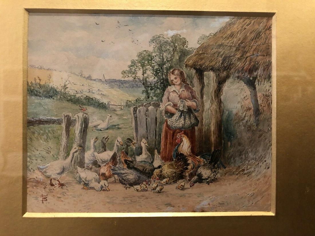 MYLES BIRKET BIRKETT FOSTER PAINTING, WATERCOLOR n: MYLES BIRKET BIRKETT FOSTER PAINTING, WATERCOLOR n PENCIL Myles Birket (Birkett) Foster 19c English 'Feeding the Ducklings' Watercolor and Pencil Painting DETAILS: - ARTIST: Myles Birket (Birkett) Fos