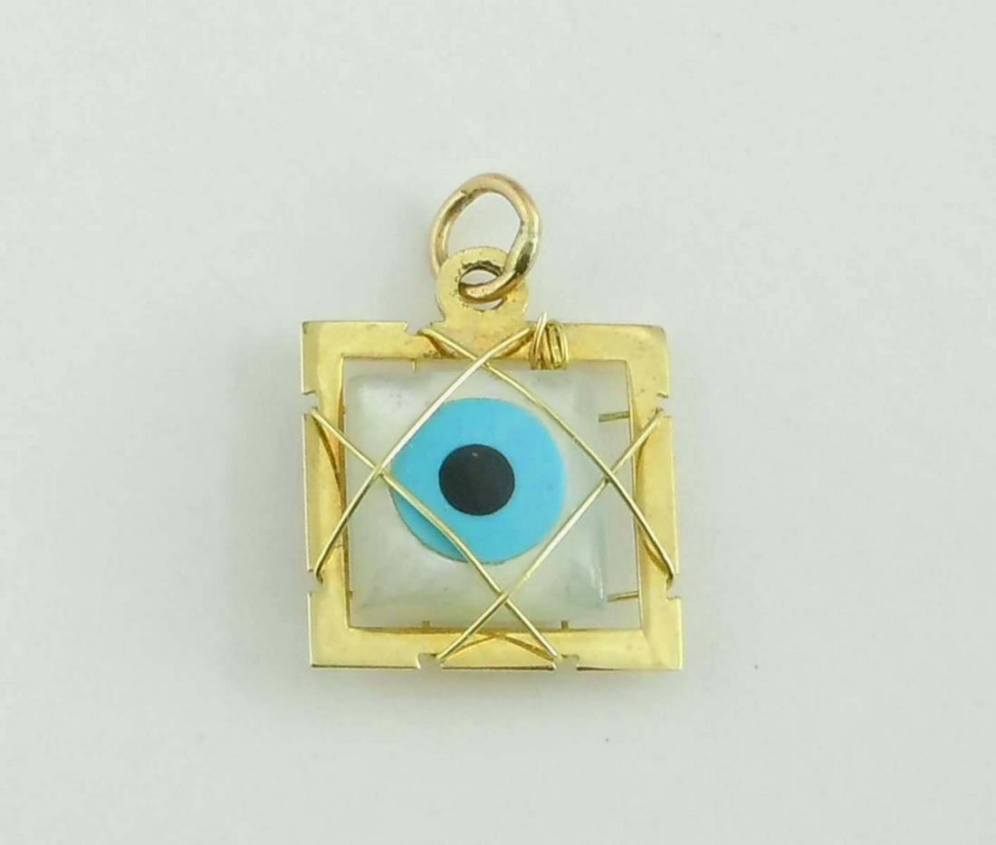 14Kt GOLD MOP PEARL EVIL EYE GOOD LUCK CHARM PENDANT (1 of 5)