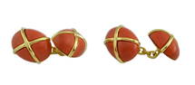 MEN'S 18KT GOLD SALMON PINK CORAL CABOCHON CUFFLINKS