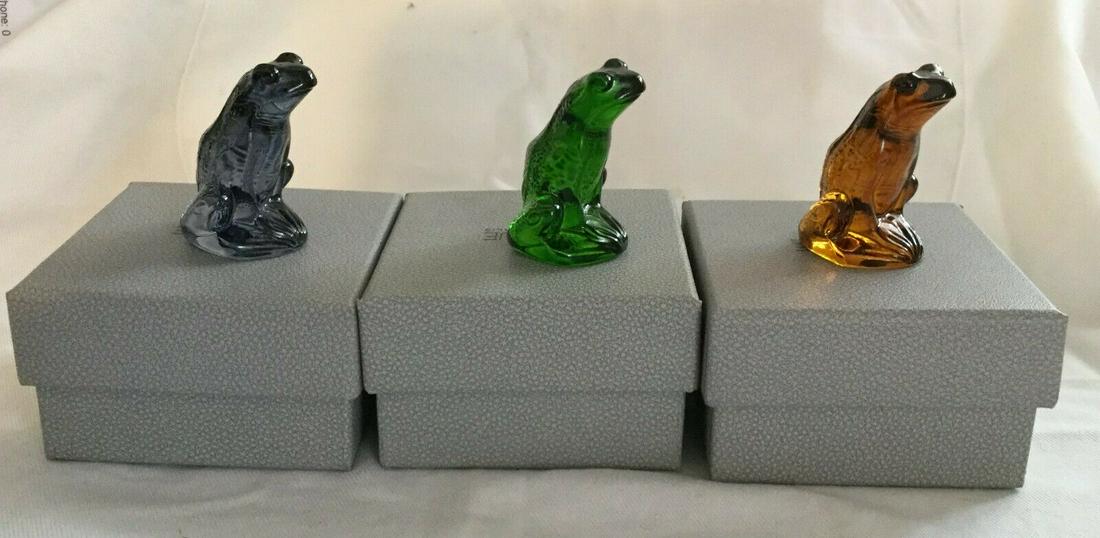 LALIQUE GREEN BLUE AMBER RAINETTE FROG GLASS SCULPTURE (1 of 4)