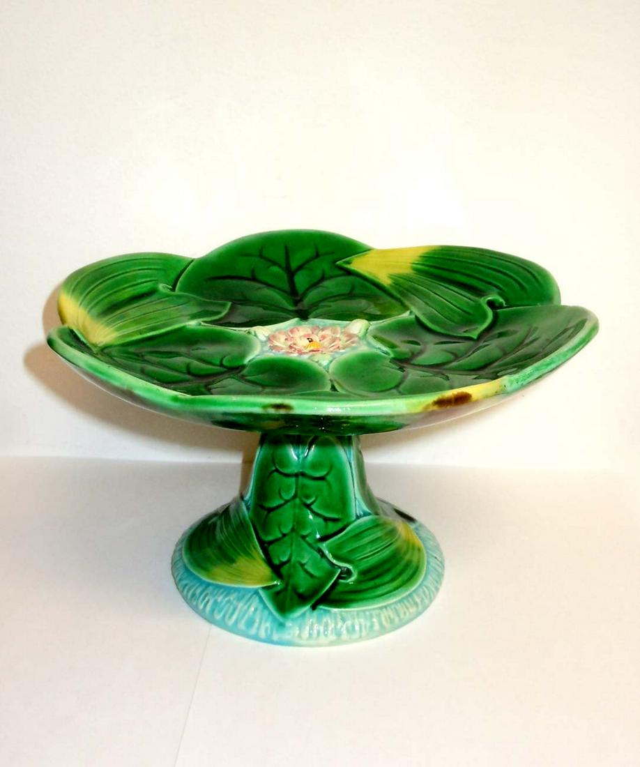 GEORGE JONES MAJOLICA LILY COMPOTE ENGLISH POTTERY (1 of 5)