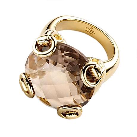 GUCCI 18Kt GOLD SMOKY QUARTZ HORSEBIT COCKTAIL RING 6.5 (1 of 6)