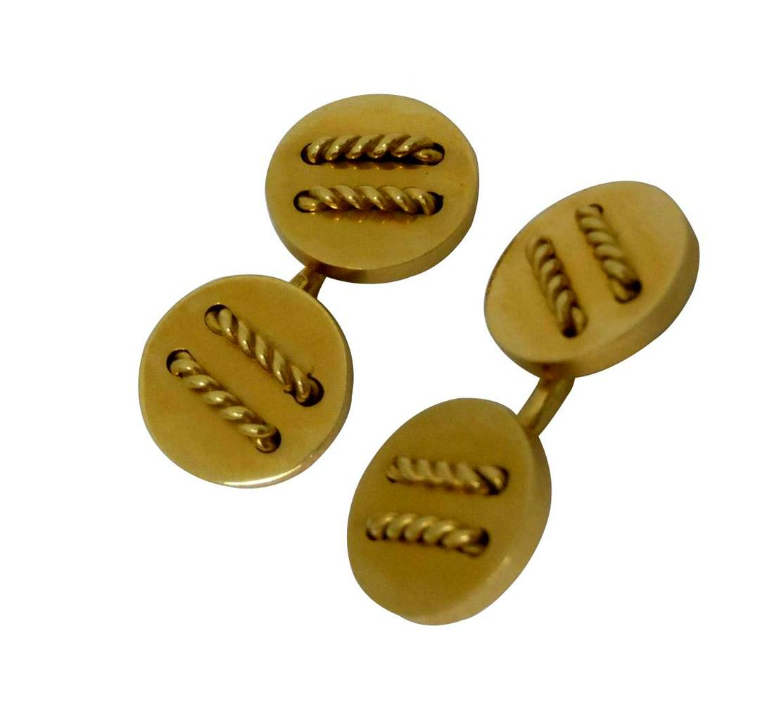 FRENCH 18K GOLD HORSE BIT ROPE TWIST CUFFLINKS, FRANCE (1 of 5)