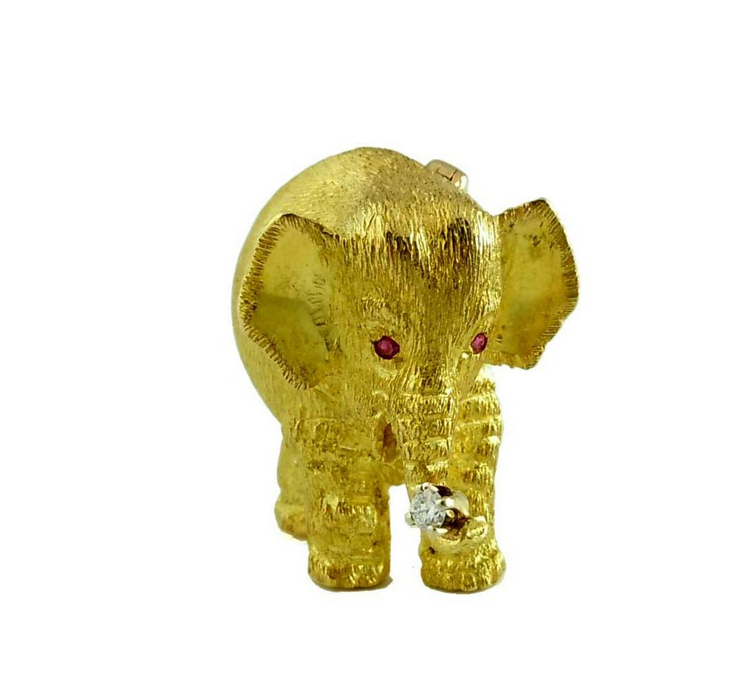 18K GOLD DIAMOND RUBY LUCKY ELEPHANT BROOCH 10.3 Grams (1 of 6)