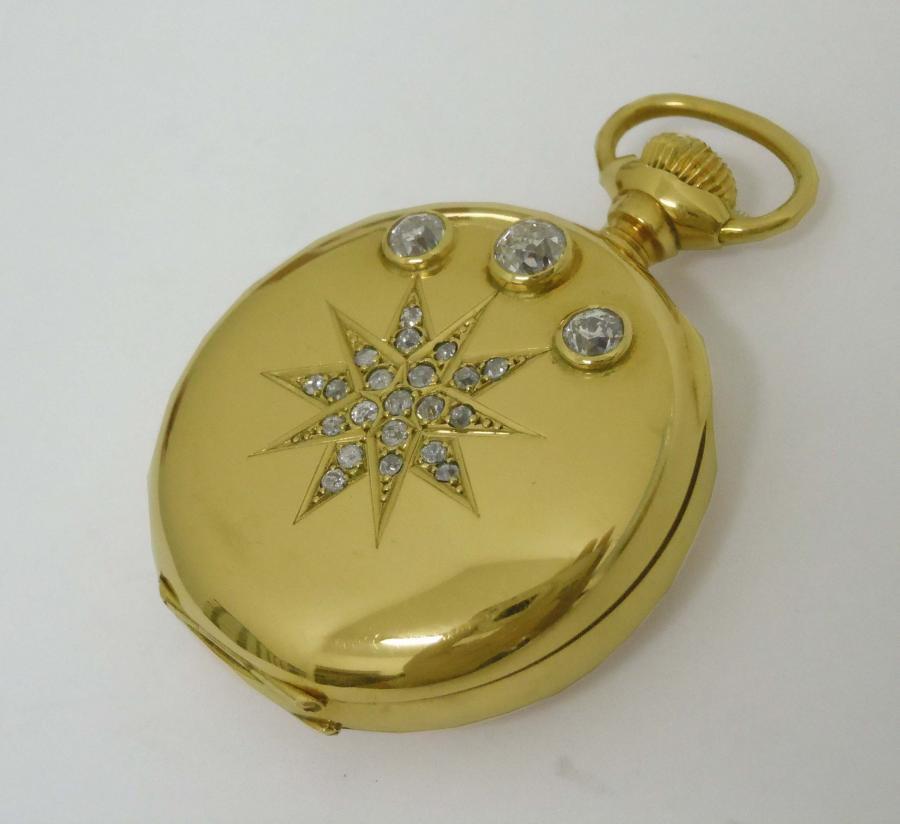 1898 WALTHAM 14Kt 1CT DIAMOND HUNTER CASE POCKET WATCH (1 of 5)