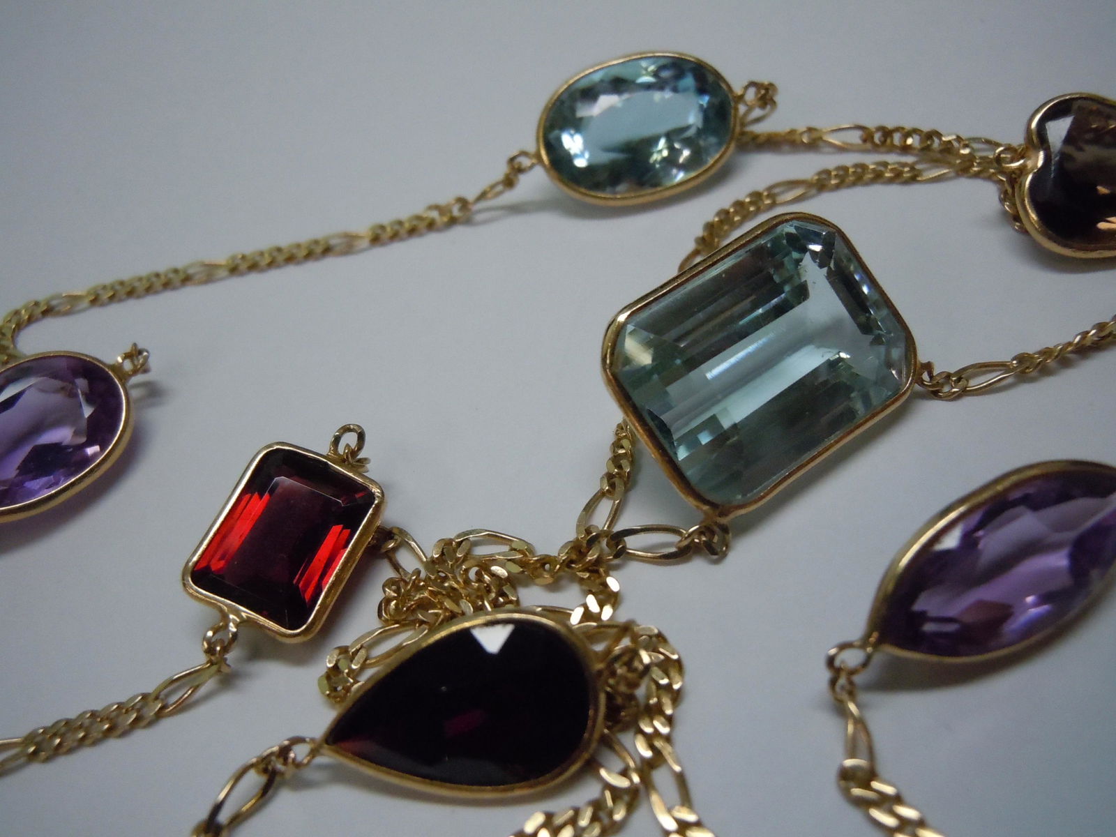 14K OPERA LENGTH NECKLACE EMERALD GARNET CITRINE TOPAZ (1 of 7)