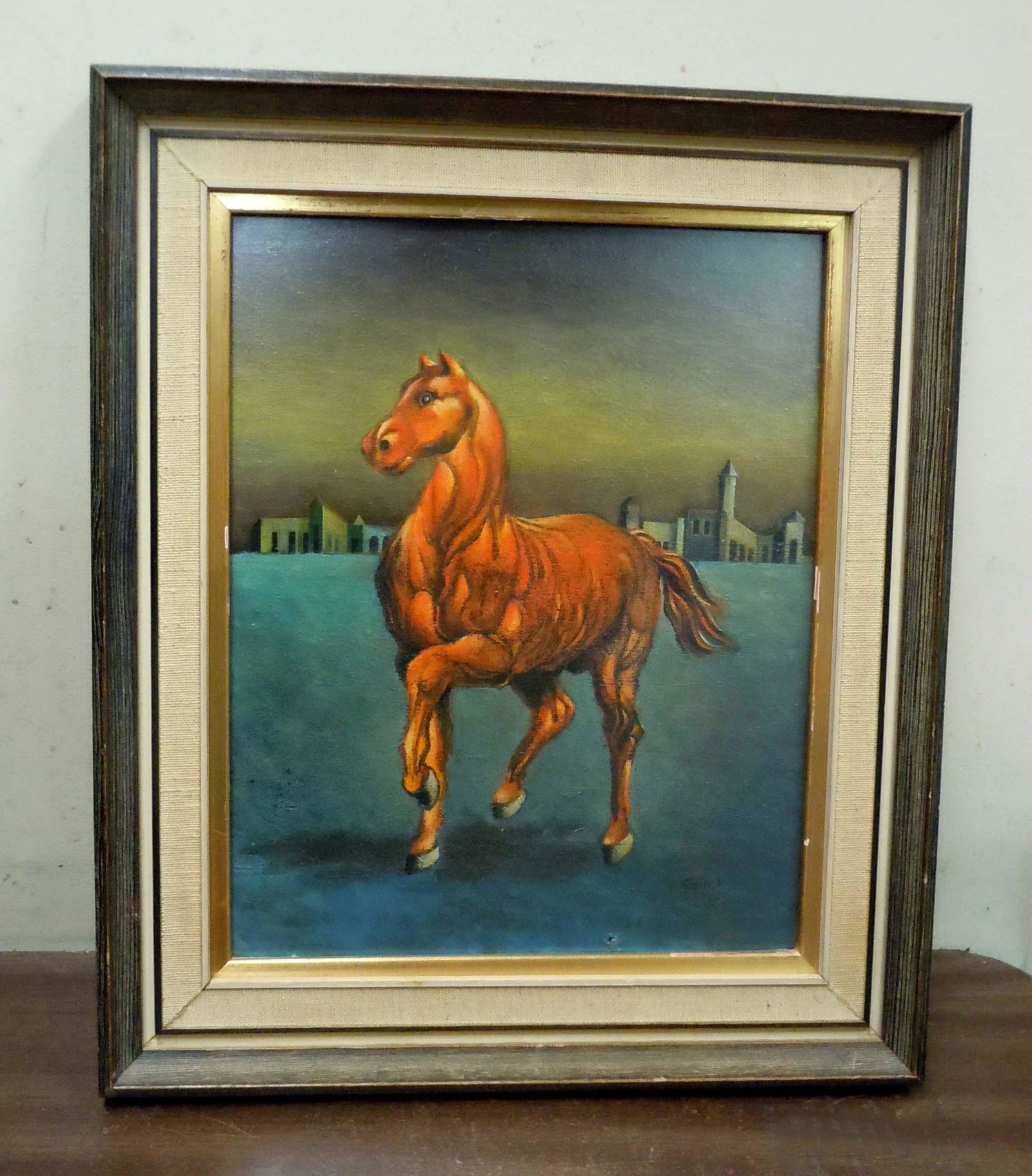 GEORGES SPIRO SURREALIST OIL PAINTING ORANGE HORSE c40 (1 of 6)