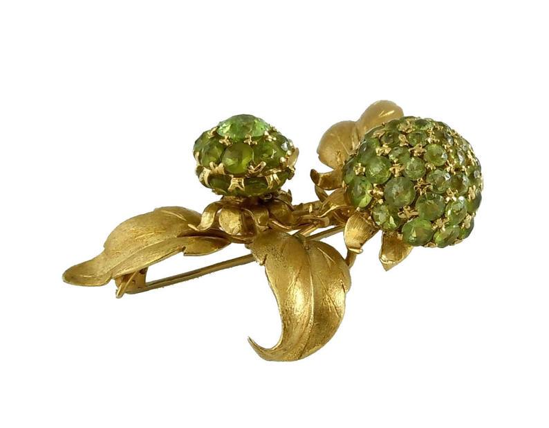 TIFFANY 18K GOLD PERIDOT THISTLE FLORAL BROOCH PIN 18Kt (1 of 8)