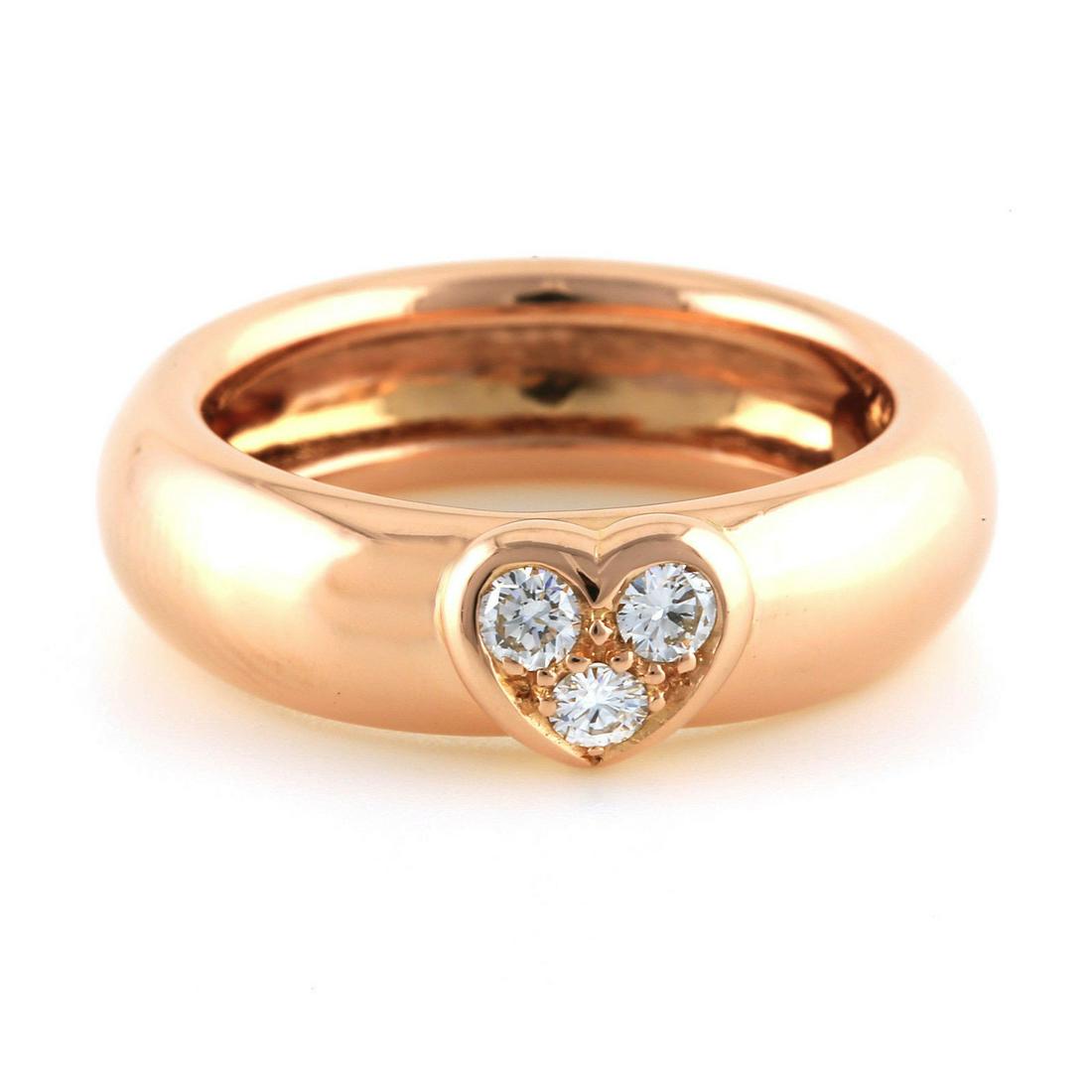 TIFFANY 18K ROSE PINK GOLD 3 DIAMOND HEART RING Size 7 (1 of 5)