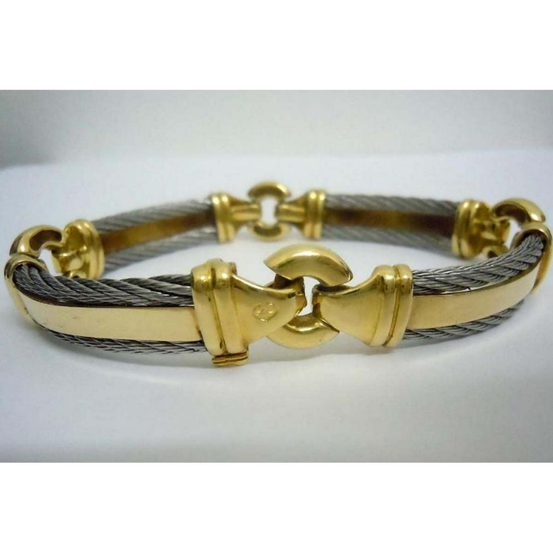 PHILIPPE CHARRIOL 18K GOLD STAINLESS CABLE BRACELET: PHILIPPE CHARRIOL 18K GOLD STAINLESS CABLE BRACELET 10MM An outstanding pre-owned Philippe Charriol 18k Gold & Stainless Steel 10mm Cable Bracelet, comes pre-polished and ready to wear and would make