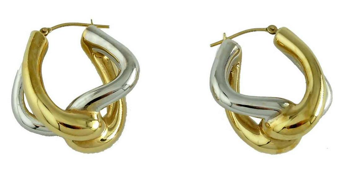 TWISTED TWO TONE 14K YELLOW/WHITE GOLD MODERN EARRINGS (1 of 7)