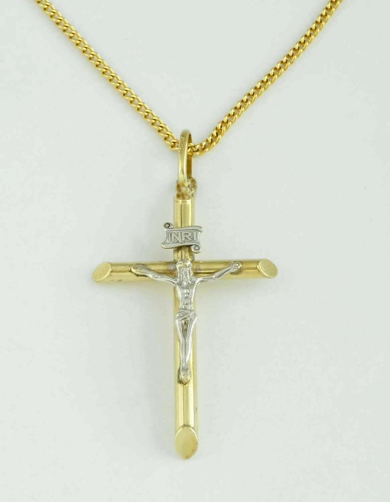 ITALIAN 2 TONE 14K GOLD 3D CHRIST BODY CRUCIFIX PENDANT (1 of 4)
