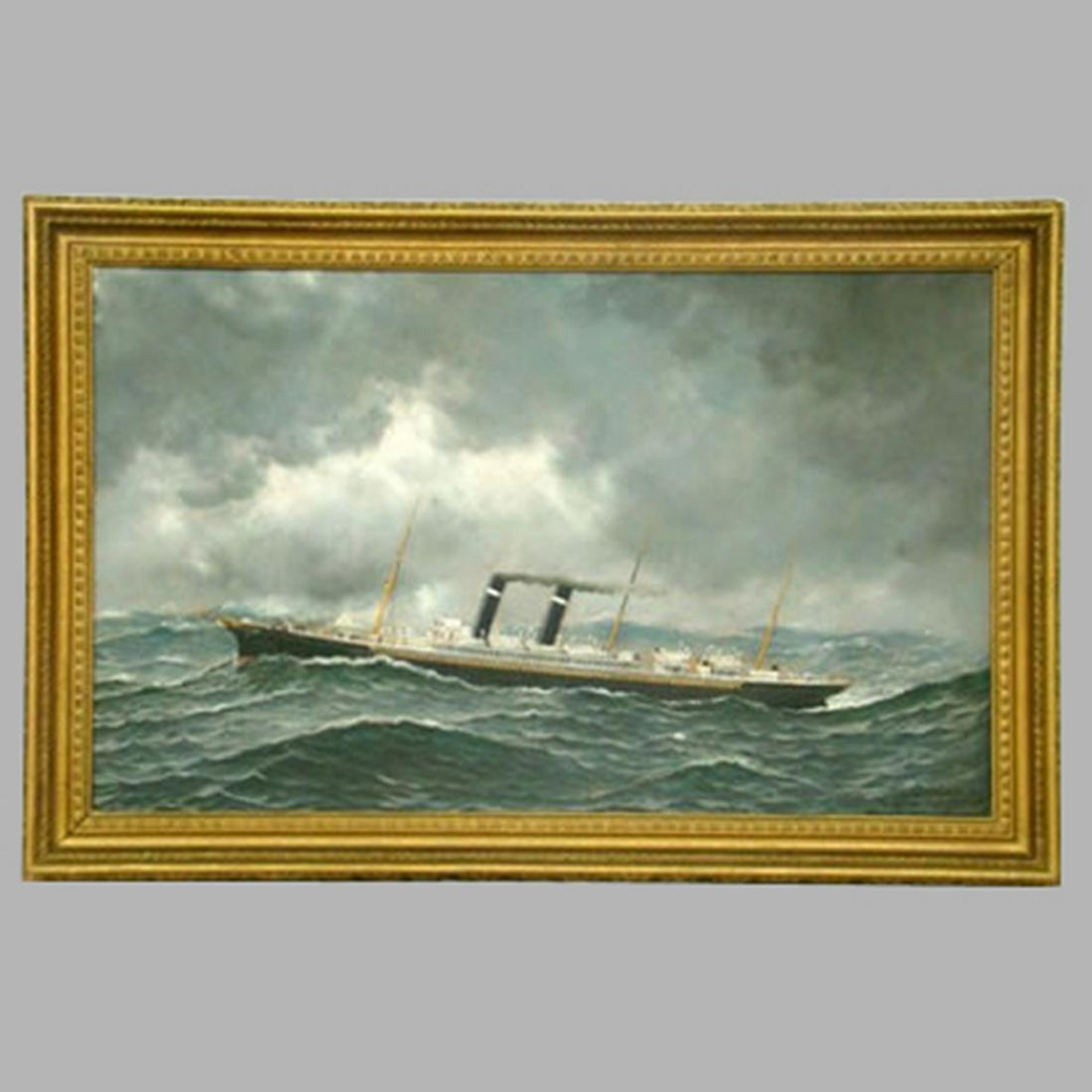 ANTONIO JACOBSEN PHILADELPHIA STEAM SHIP OIL PAINTING with Christies Provenance Oil on board: ANTONIO JACOBSEN PHILADELPHIA STEAM SHIP OIL PAINTING with Christies Provenance Oil on board Painting signed and dated 'Antonio Jacobsen 1907/ 31 Palisades Av. WEST Hoboken NJ' (lower right), colorful