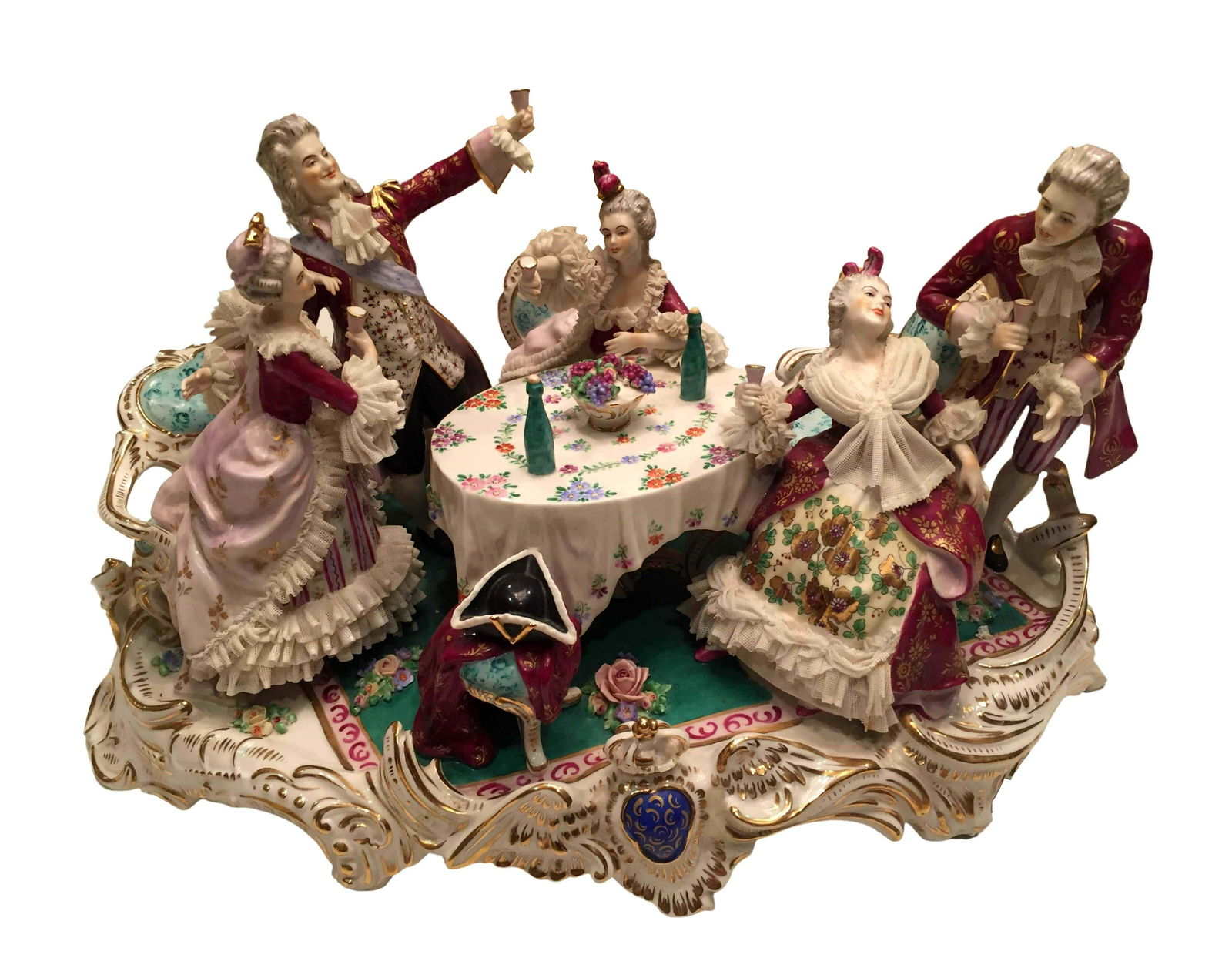 VOLKSTEDT DRESDEN LACE PORCELAIN CRINOLINE FIGURAL GROUP, GERMANY c. 1900    A VOLKSTEDT PORCELAIN (1 of 10)