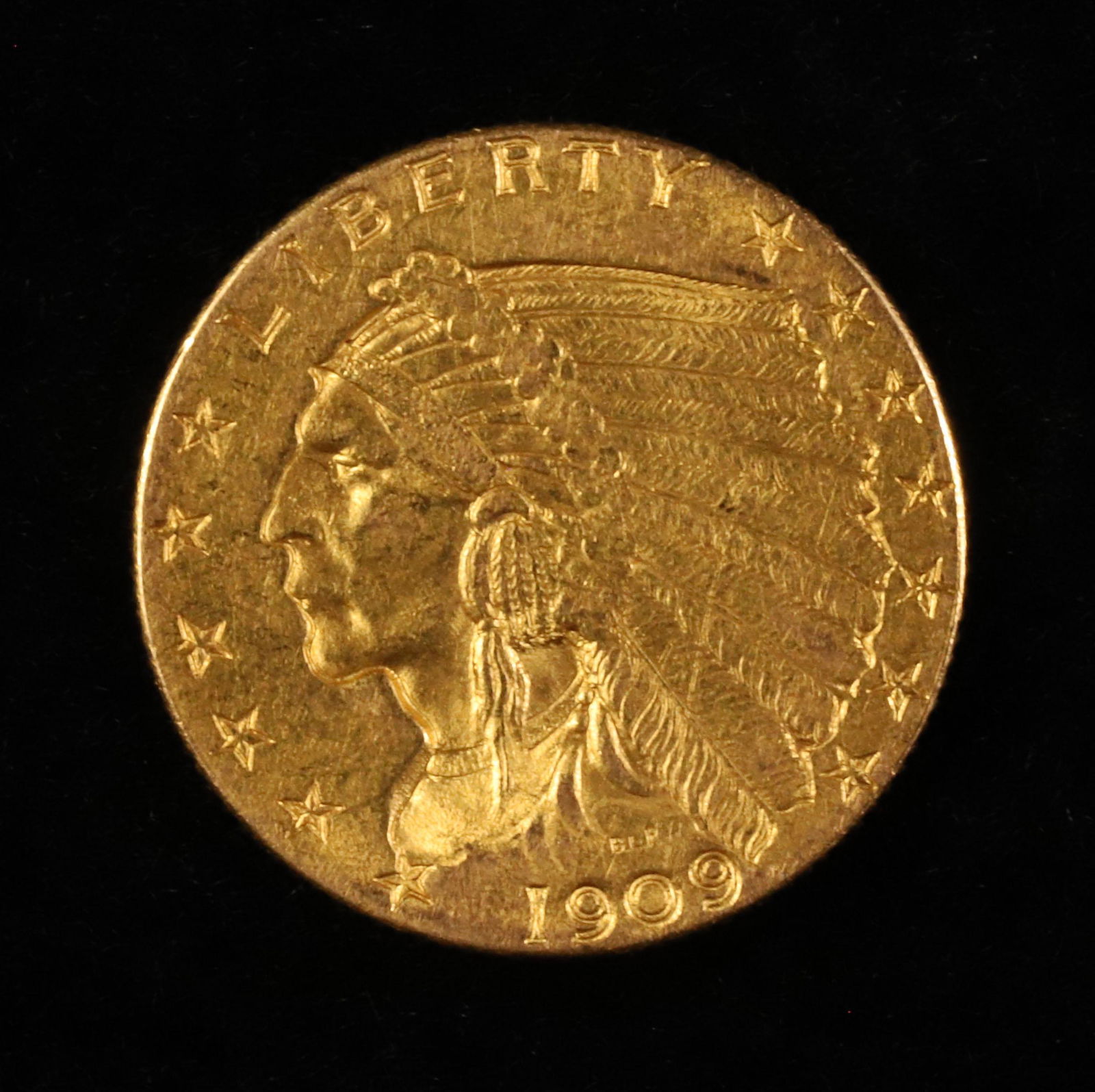 1909 $2.50 INDIAN HEAD AU58 RAW-UNGRADED US GOLD COIN    1909 Indian Chief Head, $2.5 Dollar Gold (1 of 4)