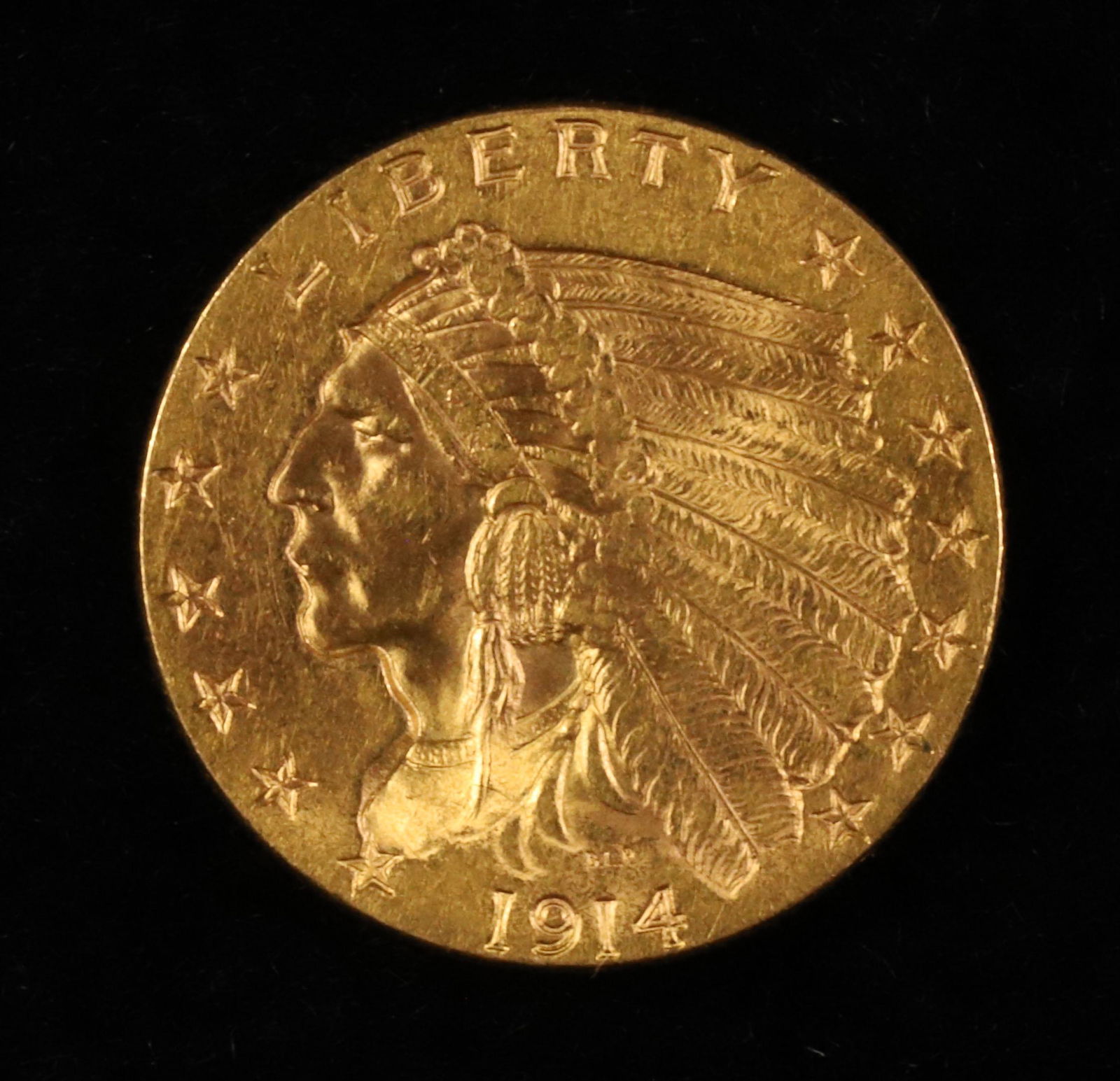1914 $2.50 INDIAN HEAD AU58 RAW-UNGRADED US GOLD COIN    1914 Indian Chief Head, $2.5 Dollar Gold (1 of 2)