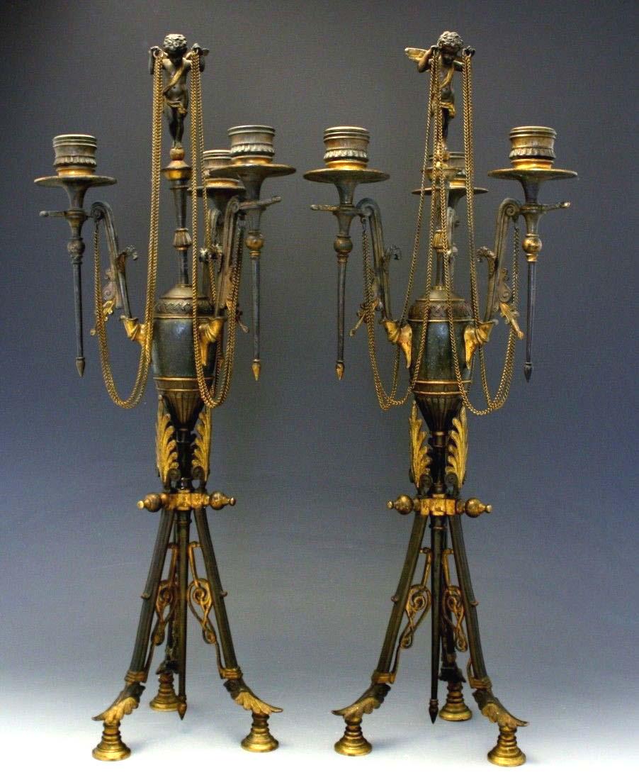 19C FRENCH EMPIRE GILT BRONZE 3 LIGHT CHERUB CANDELABRA (1 of 10)