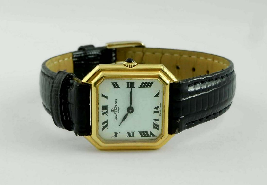 18K GOLD BAUME MERCIER WHITE ROMAN OCTAGONAL WRISTWATCH    A fantastic ladies 18K yellow gold Baume (1 of 12)