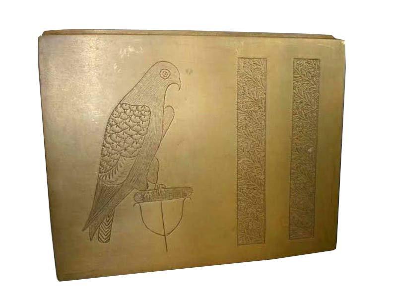 ANTIQUE FALCON ARTS CRAFTS HAND BRASS CIGAR HUMIDOR An Antique Arts and Crafts Hand Engraved Brass