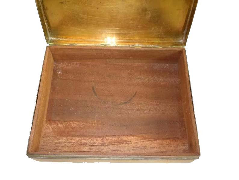 ANTIQUE FALCON ARTS CRAFTS HAND BRASS CIGAR HUMIDOR An Antique Arts and Crafts Hand Engraved Brass