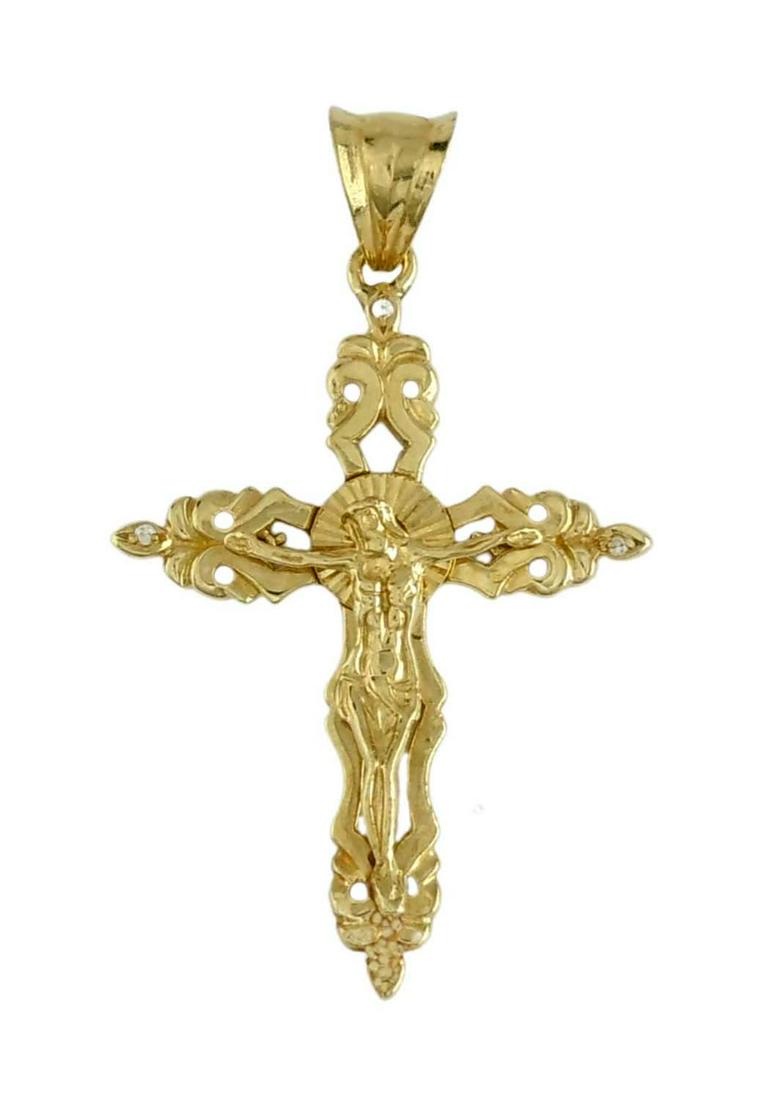 14K YELLOW GOLD DIAMOND OPEN WORK CROSS PENDANT CRUCIFIX    An outstanding vintage 14K Yellow Gold (1 of 6)