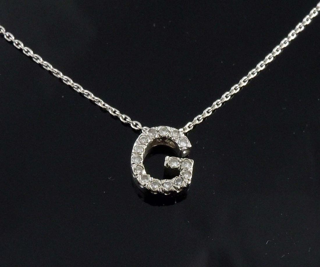 14K WHITE GOLD DIAMOND LETTER G PENDANT NECKLACE    Outstanding 14K White Gold Diamond Letter G (1 of 7)
