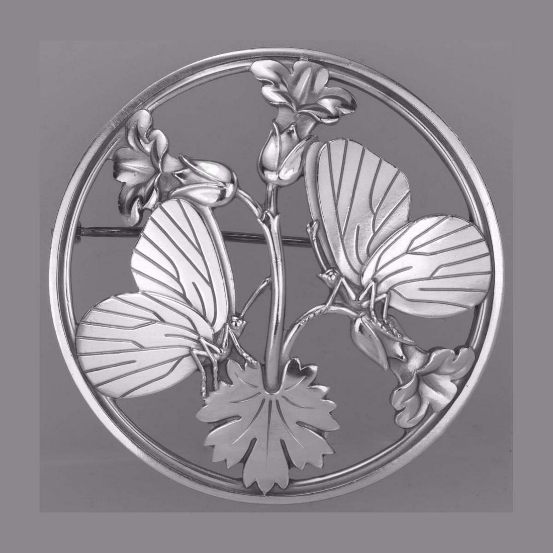 GEORG JENSEN MOONLIGHT BLOSSOM 283 BUTTERFLY BROOCH 925 Georg Jensen Moonlight Blossom Silver: GEORG JENSEN MOONLIGHT BLOSSOM 283 BUTTERFLY BROOCH 925 Georg Jensen Moonlight Blossom Silver Nouvaou Butterfly Brooch Denmark, circa 1955, marked (GEROG JENSEN) 925S DENMARK 283 with two butterflies