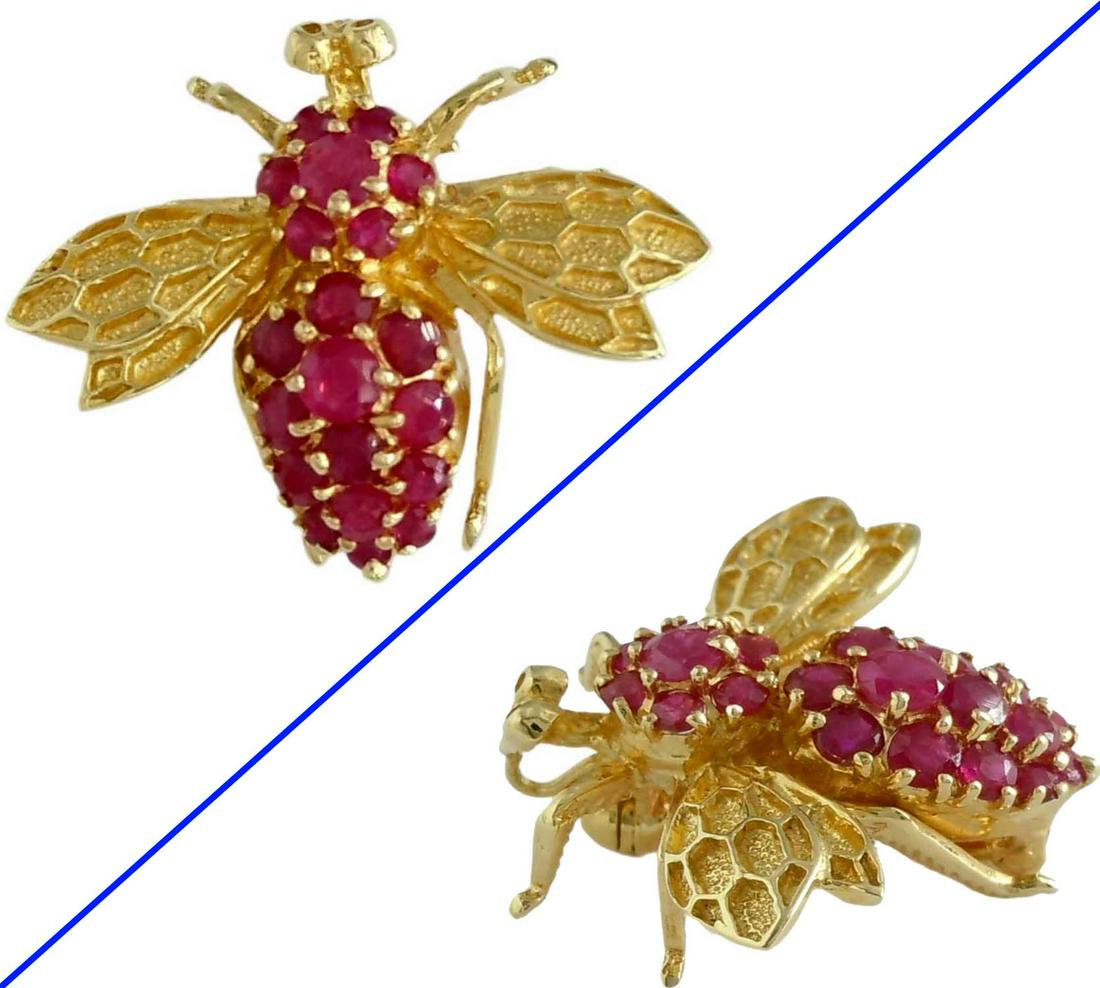 14K YELLOW GOLD & RUBY HONEY BUMBLE BEE BROOCH PIN    An Impressive 14K Yellow Gold & Ruby Bubble (1 of 9)