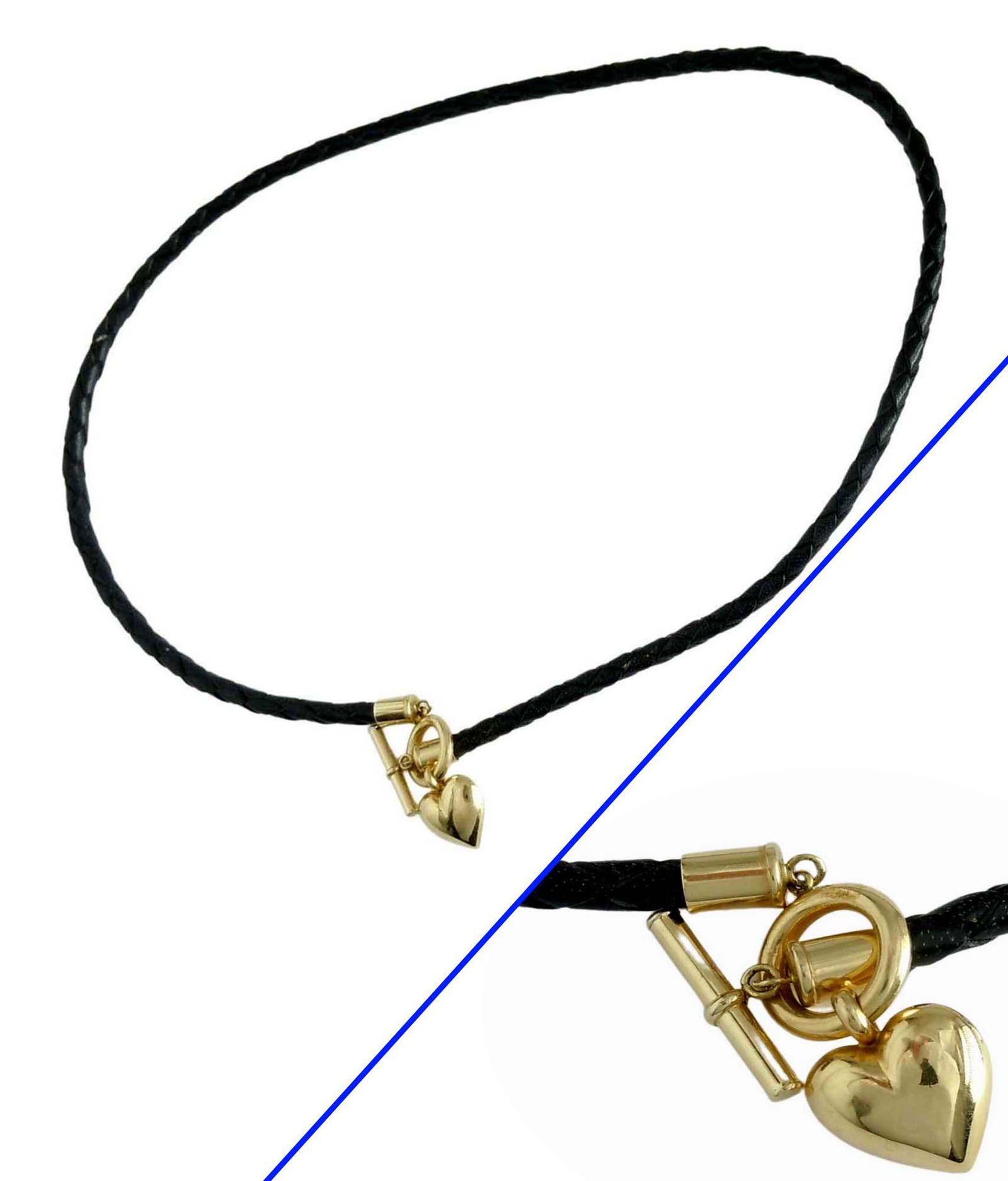 14K GOLD PUFFY HEART LEATHER TOGGLE CHOKER NECKLACE    An Outstanding 14K Yellow Gold Puffy Heart (1 of 7)