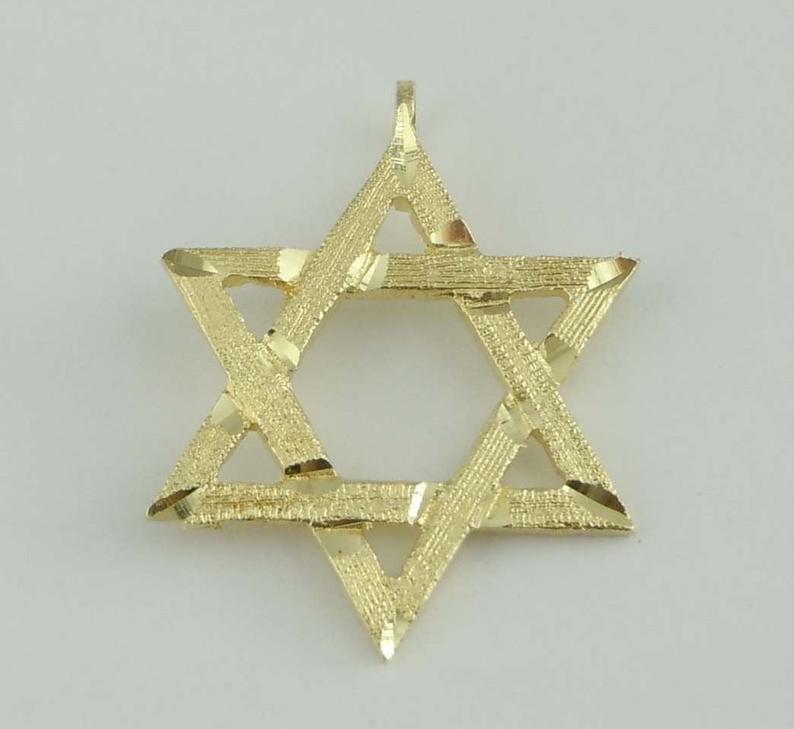 14K GOLD JEWISH STAR MAGEN DAVID PENDANT DIAMOND SATIN    A nice vintage 14Kt Yellow Gold Jewish (1 of 4)