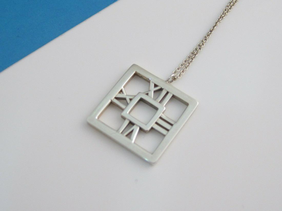 TIFFANY SILVER ATLAS SQUARE MEDALLION PENDANT NECKLACE    A Fine Turn of the Century Spelter Art (1 of 5)