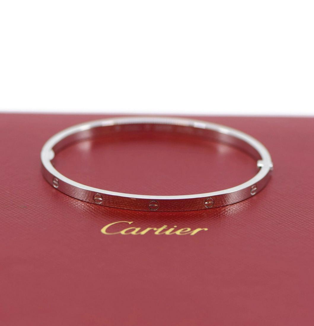 CARTIER 18K WHITE GOLD SM THIN LOVE BRACELET SIZE 16 w BOX    Designer: Cartier  Collection: Love (1 of 4)