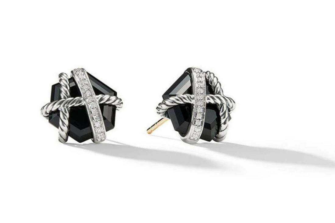 ONYX DIAMONDS YURMAN SILVER 14K GOLD CABLE WRAP STUD EARRINGS    Vintage David Yurman Sterling (1 of 5)