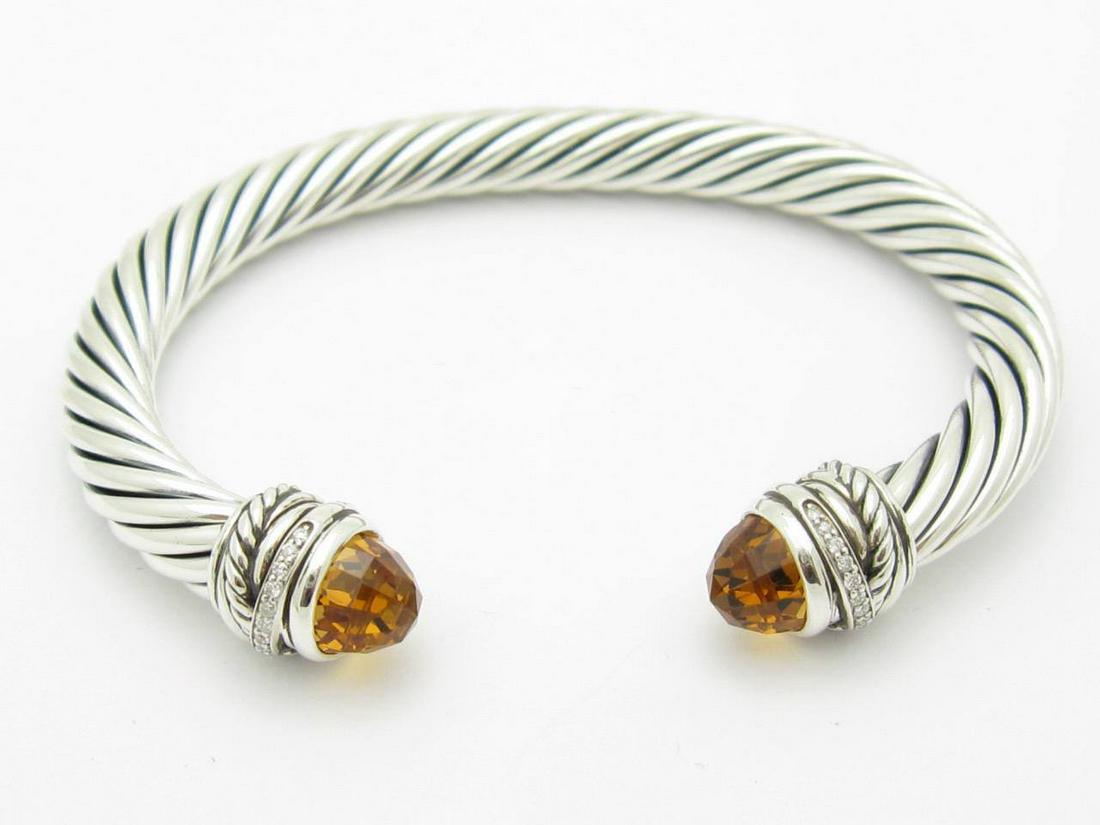 DAVID YURMAN SILVER CITRINE & DIAMOND CLASSIC 7mm CABLE CROSSOVER BRACELET    A Stunning 7mm Yurman (1 of 7)