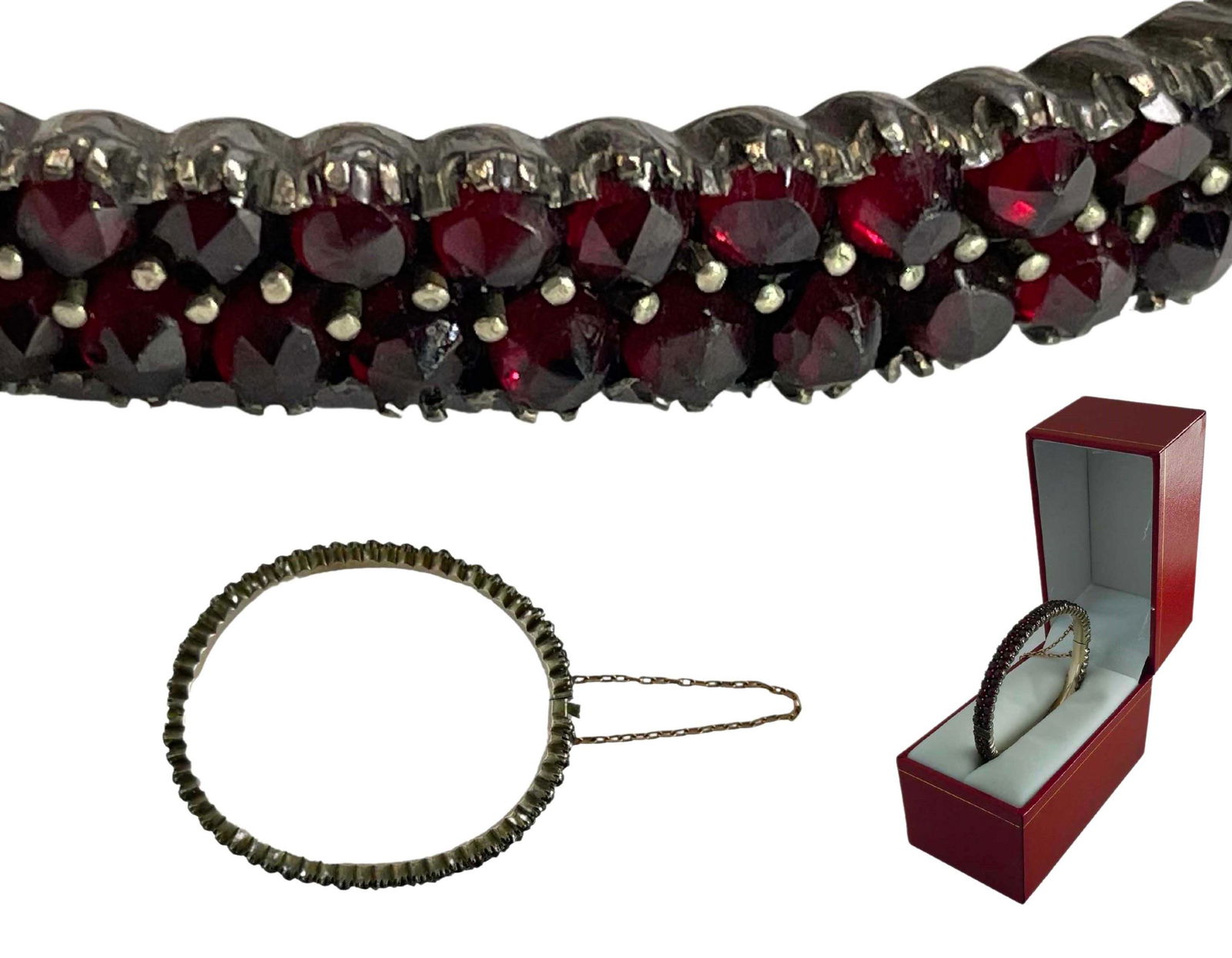 19c VICTORIAN GARNET SILVER BANGLE BRACELET Xmas 1886    An Antique 19th Century Victorian 15.28 (1 of 10)