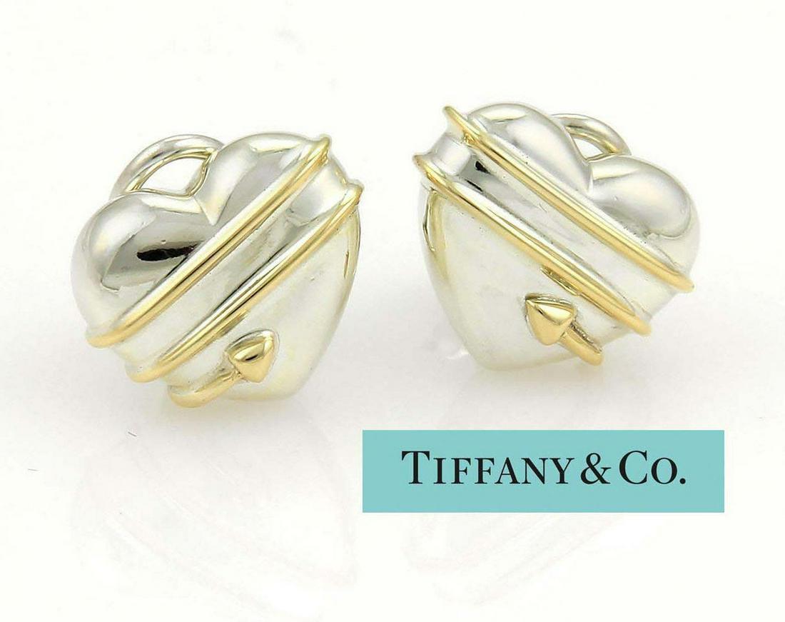 TIFFANY CUPID ARROW HEART EARRINGS 18Kt GOLD and SILVER    This lovely and elegant pair of earrings (1 of 5)
