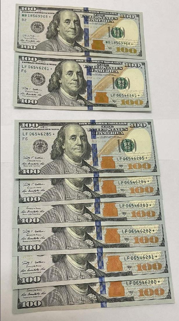 Eight (8) $100 BILL STAR NOTE 5 NOTES IN CONSECUTIVE ORDER CURRENCY PAPER MONEY, 2009 Series (1 of 7)