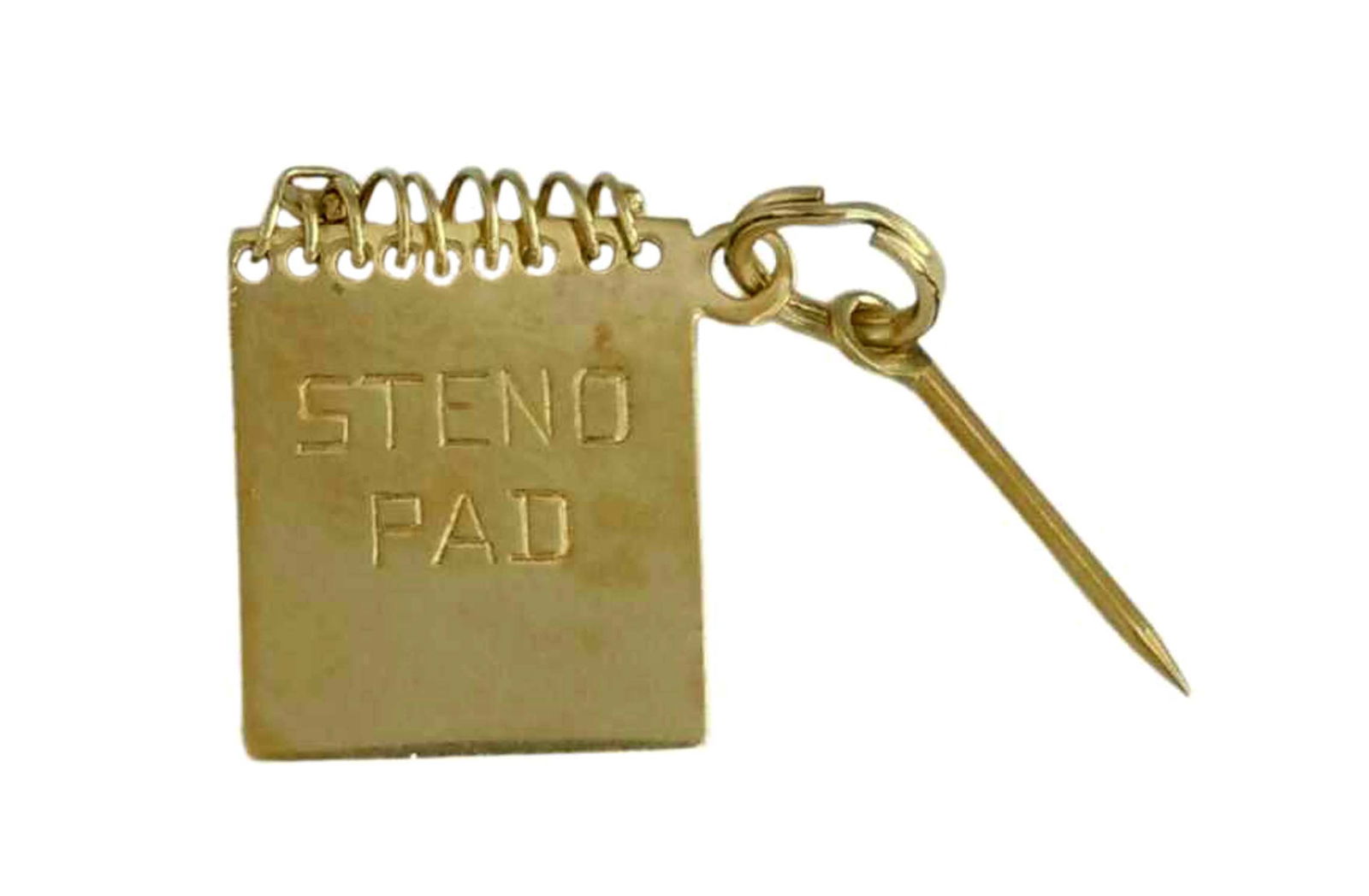 14K GOLD 3D MOVABLE STENO PAD SPIRAL NOTEBOOK CHARM MOVING PENCIL & PAGES An Awesome Vintage 14k: 14K GOLD 3D MOVABLE STENO PAD SPIRAL NOTEBOOK CHARM MOVING PENCIL & PAGES An Awesome Vintage 14k Gold 3D Movable Steno Pad Spiral Notebook Charm Pendant with Moving Pages & Pencil; marked '14K' with