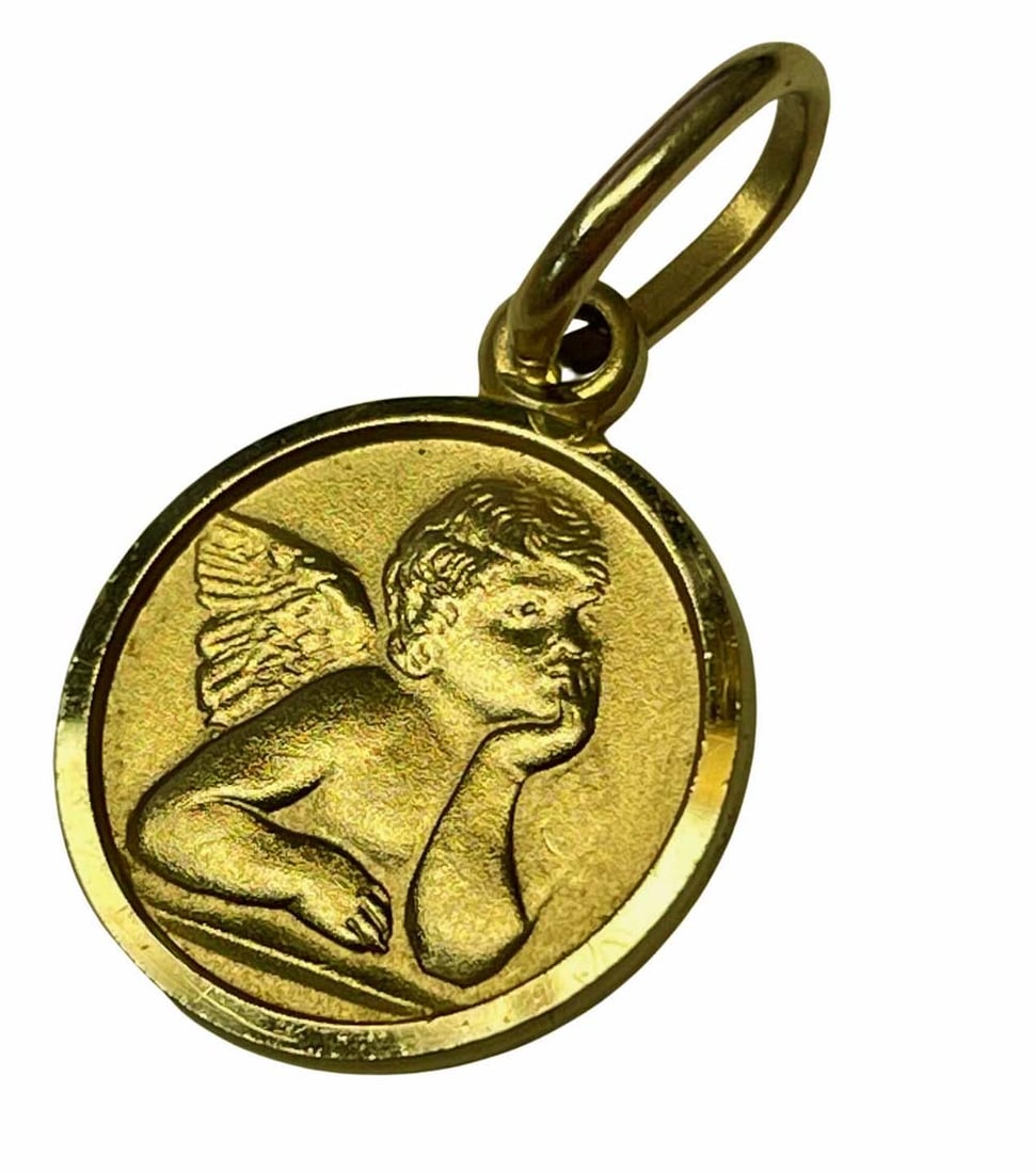 14K ITALIAN GOLD 3D RAFAEL PONDERING ANGEL PENDANT CHARM    An outstanding vintage 14K Yellow Gold (1 of 3)