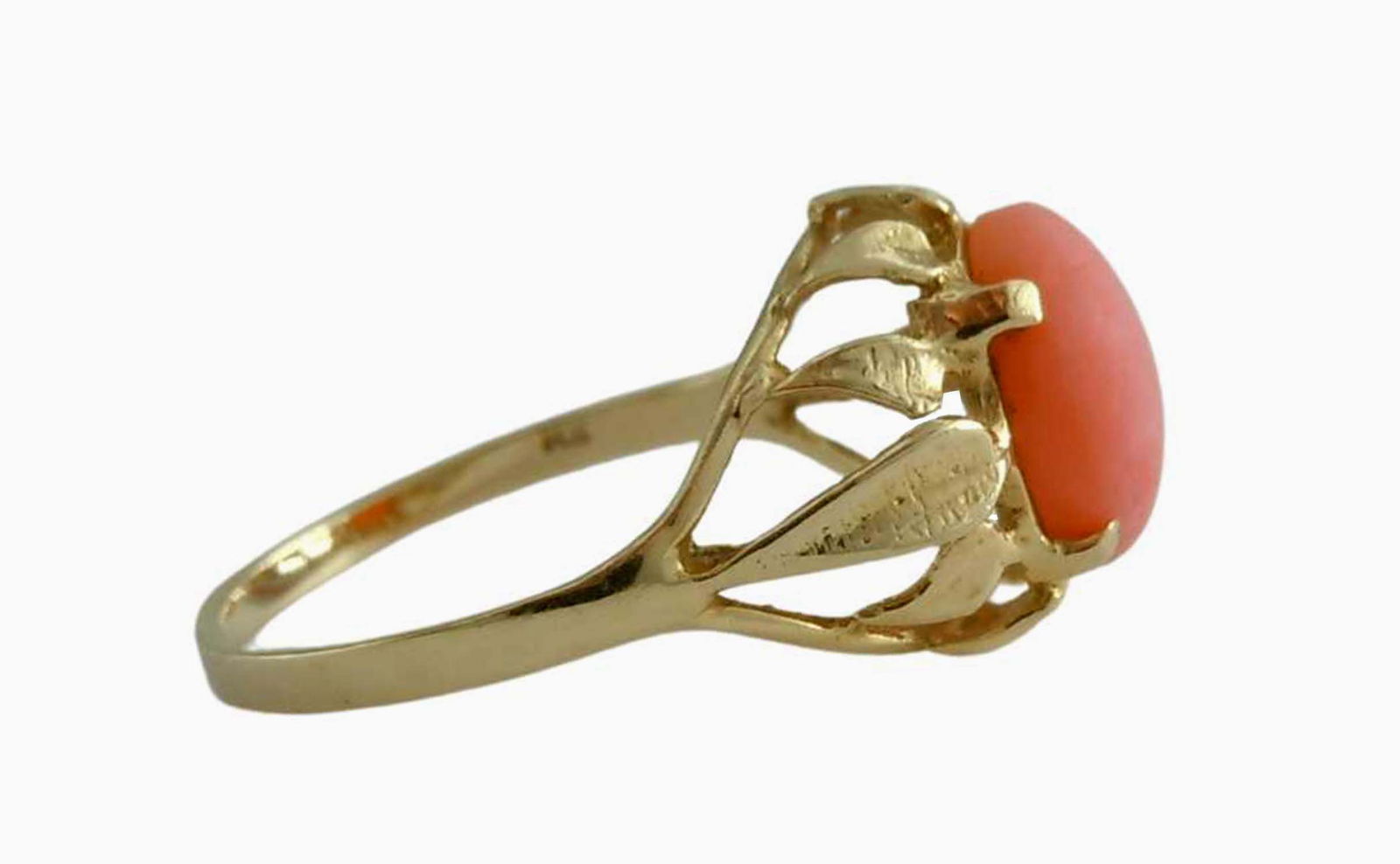 14K GOLD PINK/RED CORAL CABOCHON FLORAL STATEMENT RING    Vintage Lady's Open Work 14Kt Gold (1 of 6)