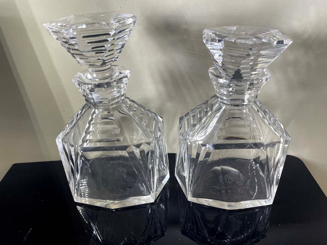 PAIR OF BACCARAT FRANCE GEOMETRIC CRYSTAL DECANTER BOTTLES   A Stunning Pair of Vintage Baccarat (1 of 9)