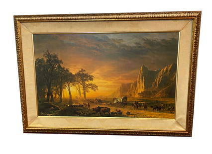 ALBERT BIERSTADT OIL/PRINT EMIGRANTS CROSSING PLAINS c1867 Albert Bierstadt American, 1830-1902: ALBERT BIERSTADT OIL/PRINT EMIGRANTS CROSSING PLAINS c1867 Albert Bierstadt American, 1830-1902 C1867 Emigrants Crossing The Plains Stamped: The Museum Shop: Brushstroke Collection: Emigrants Crossi