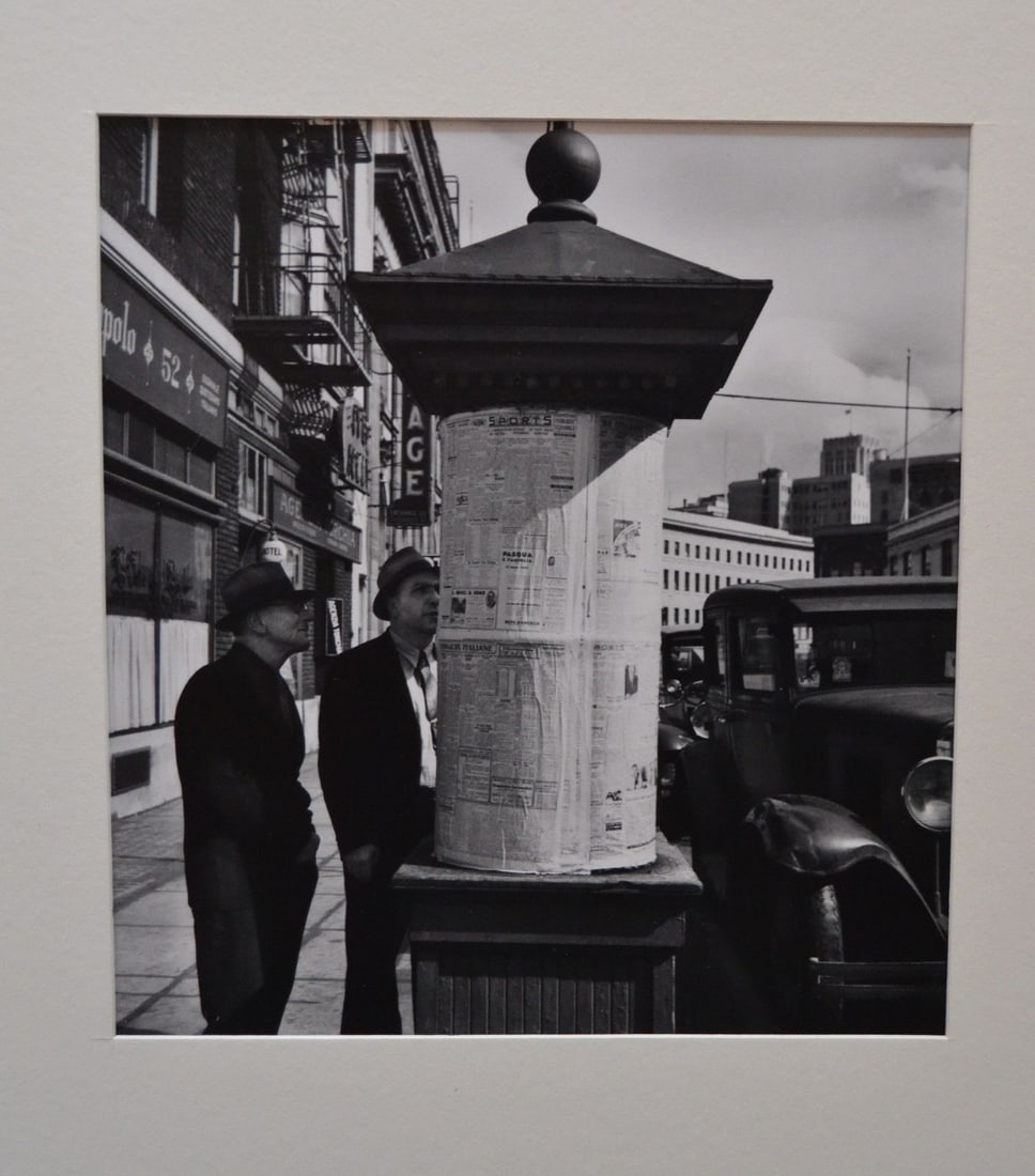 JOHN GUTMANN 1934 NEWSSTAND SAN FRANCISCO PHOTOGRAPH JOHN GUTMANN (German, 1905-1998) News From: JOHN GUTMANN 1934 NEWSSTAND SAN FRANCISCO PHOTOGRAPH JOHN GUTMANN (German, 1905-1998) News From Italy Posted At 'LA VOICE DEL POPULO' SAN FRANCISCO, 1934 Gelatin silver, printed later size: 7.5 x 8.