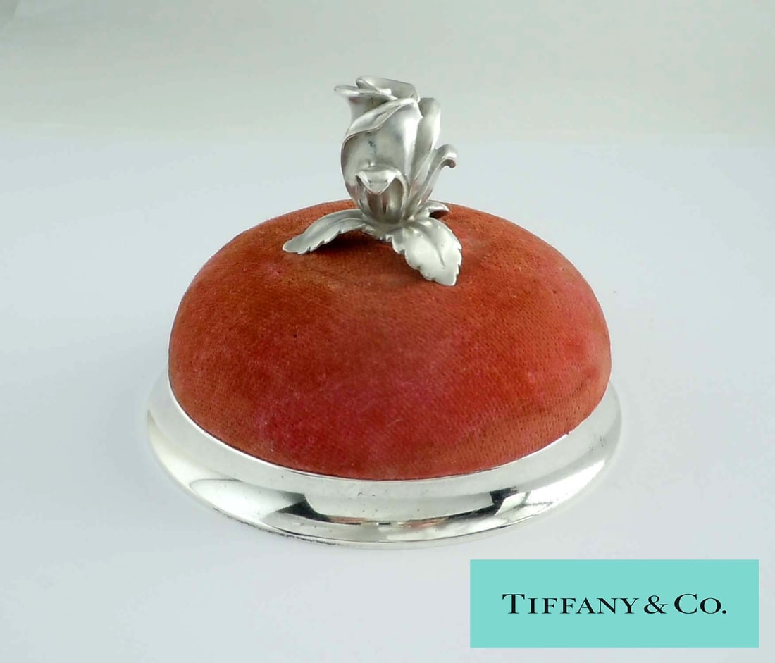 TIFFANY MAKERS STERLING SILVER ROSE FLOWER PINCUSHION        A Stunning Vintage Tiffany & Co. (1 of 7)