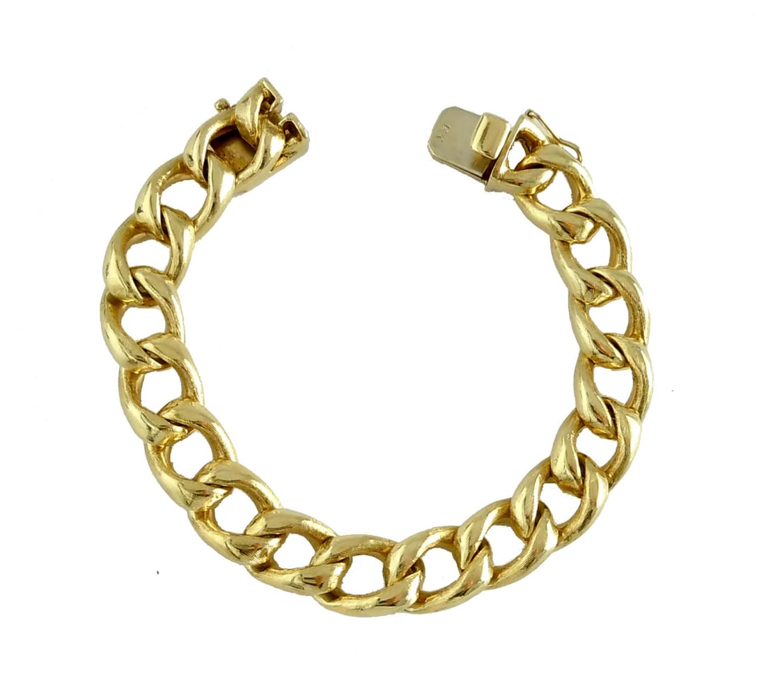 CHUNKY 14K GOLD 12MM CUBAN CURB LINK CHAIN BRACELET    A Handsome Super Chunky 14K Yellow Gold 12mm (1 of 9)